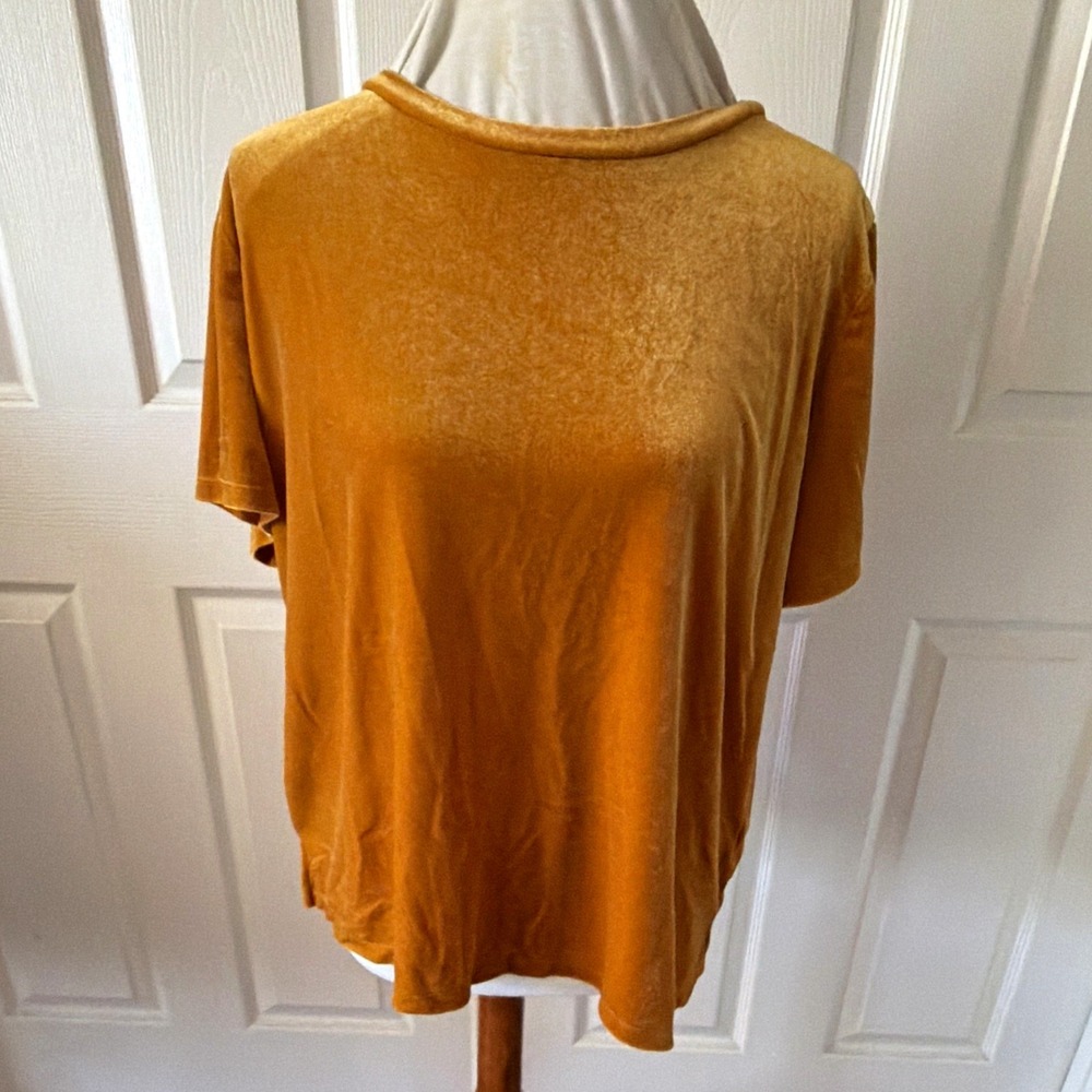 Gold Velour Top Womens Large Holiday Party Retro Glam Short Sleeve Old Navy
